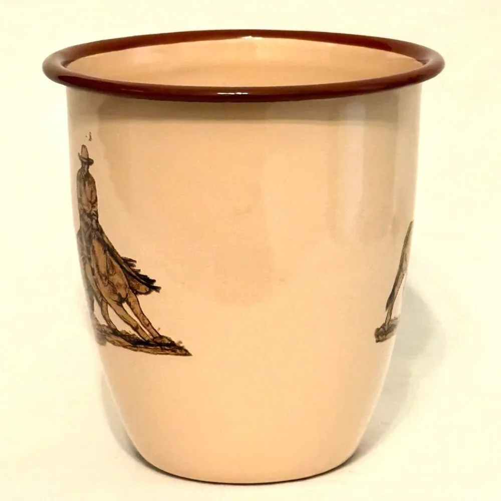 Vintage Marble Canyon Enamelware Coffee Mug Cowboy Horse Cow RARE!